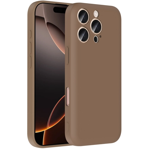 Apple iPhone 16 Pro Max (6.9) Kılıf İçi Kadife Dokulu Kartlık Hazneli Mat Vitra Silikon Kapak - Kahverengi