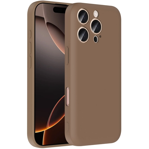 Apple iPhone 16 Pro Max (6.9) Kılıf İçi Kadife Dokulu Kartlık Hazneli Mat Vitra Silikon Kapak - Kahverengi