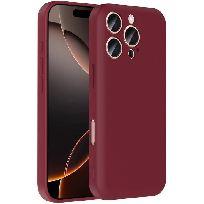 Apple iPhone 16 Pro Max (6.9) Kılıf İçi Kadife Dokulu Kartlık Hazneli Mat Vitra Silikon Kapak - Mürdüm