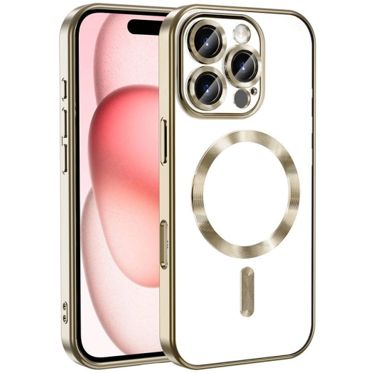 Apple iPhone 16 Pro Max (6.9) Kılıf Kamera Korumalı Şeffaf Magsafe Wireless Şarj Özellikli Demre Kapak - Gold