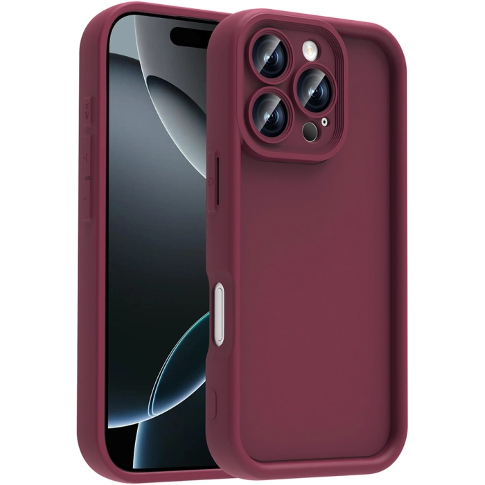 Apple iPhone 16 Pro Max (6.9) ile Uyumlu Kılıf Kamera Korumalı Silikon Ananas Kapak - Mürdüm