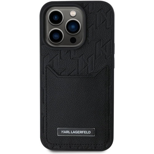 Apple iPhone 16 Pro Max (6.9) Kılıf Karl Lagerfeld Orjinal Lisanslı Kartlıklı Monogram Sıcak Damgalı Elongated Logo Kapak - Siyah