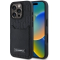 Apple iPhone 16 Pro Max (6.9) Kılıf Karl Lagerfeld Orjinal Lisanslı Kartlıklı Monogram Sıcak Damgalı Elongated Logo Kapak - Siyah
