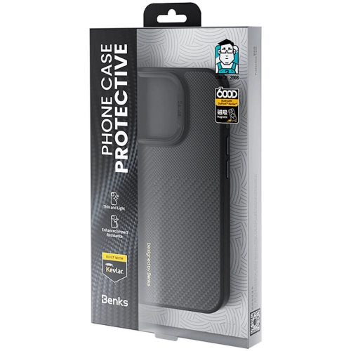 Apple iPhone 16 Pro Max (6.9) Kılıf Magsafe Şarj Özellikli Karbon Fiber Benks Montage Hybrid ArmorPro Kevlar Kapak - Siyah