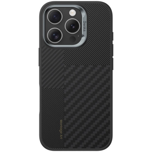 Apple iPhone 16 Pro Max (6.9) Kılıf Magsafe Şarj Özellikli Karbon Fiber Benks Montage Hybrid ArmorPro Kevlar Kapak - Siyah