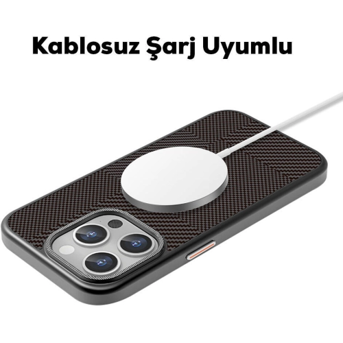 Apple iPhone 16 Pro Max (6.7) Kılıf Magsafe Şarj Özellikli Karbon Fiber Desenli Mutural Montage Kapak - Siyah
