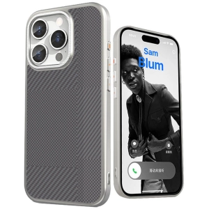 Apple iPhone 16 Pro Max (6.7) Kılıf Magsafe Şarj Özellikli Karbon Fiber Desenli Mutural Montage Kapak - Gümüş