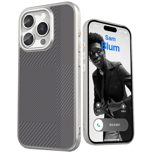 Apple iPhone 16 Pro Max (6.7) Kılıf Magsafe Şarj Özellikli Karbon Fiber Desenli Mutural Montage Kapak - Gümüş