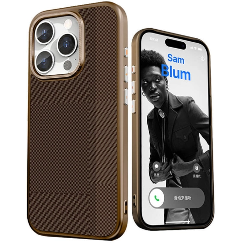 Apple iPhone 16 Pro Max (6.7) Kılıf Magsafe Şarj Özellikli Karbon Fiber Desenli Mutural Montage Kapak - Kahverengi