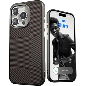 Apple iPhone 16 Pro Max (6.7) Kılıf Magsafe Şarj Özellikli Karbon Fiber Desenli Mutural Montage Kapak - Siyah