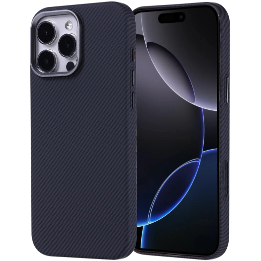 Apple iPhone 16 Pro Max (6.9) Kılıf Magsafe Şarj Özellikli Karbon Fiber Görünümlü Zore Nekst Kapak - Siyah