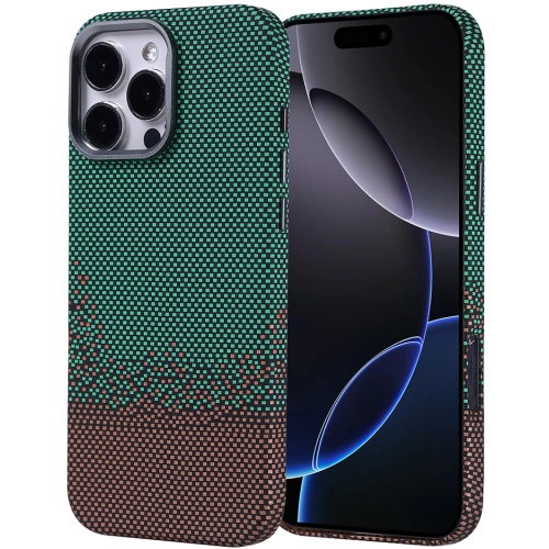 Apple iPhone 16 Pro Max (6.9) Kılıf Magsafe Şarj Özellikli Karbon Fiber Görünümlü Zore Nekst Kapak - Yeşil