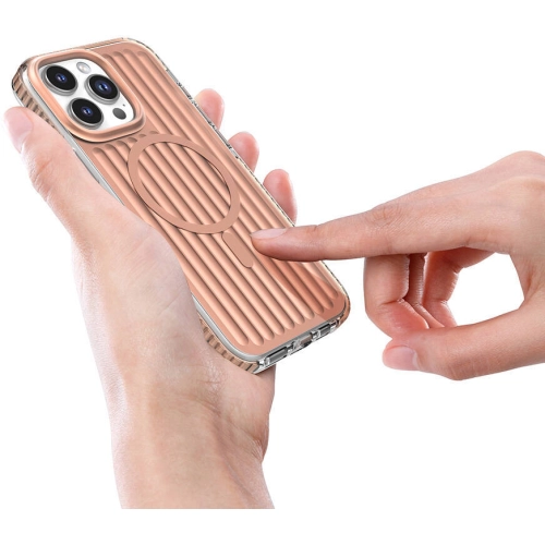 Apple iPhone 16 Pro Max (6.7) Kılıf Magsafe Şarj Özellikli Oyuklu Tasarım Mutural Bumpy Clear Kapak - Rose Gold