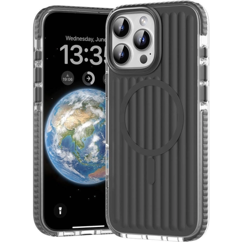 Apple iPhone 16 Pro Max (6.7) Kılıf Magsafe Şarj Özellikli Oyuklu Tasarım Mutural Bumpy Clear Kapak - Gri