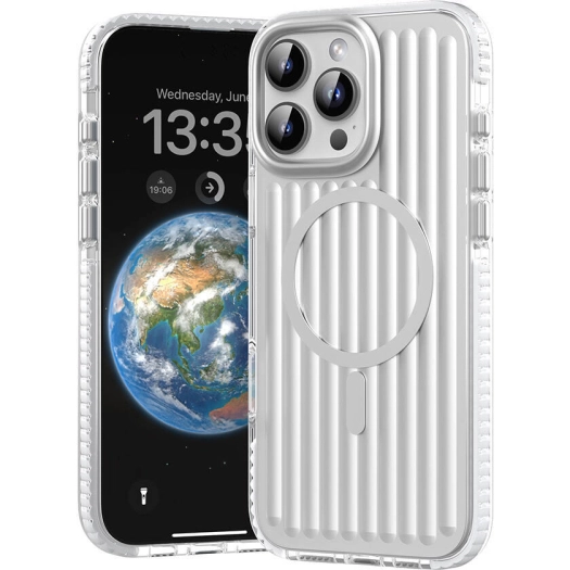 Apple iPhone 16 Pro Max (6.7) Kılıf Magsafe Şarj Özellikli Oyuklu Tasarım Mutural Bumpy Clear Kapak - Gümüş