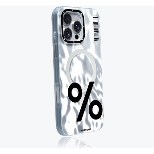 Apple iPhone 16 Pro Max (6.9) Kılıf Magsafe Şarj Özellikli Youngkit Mathematical Serisi Kapak - Gümüş