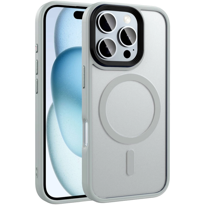 Apple iPhone 16 Pro Max (6.9) Kılıf Mat Arka Yüzey Wireless Şarj Özellikli Zore Flet Magsafe Kapak - Gümüş