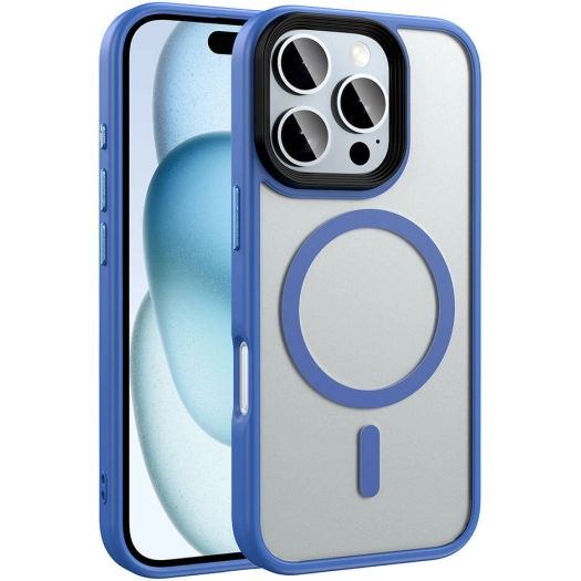 Apple iPhone 16 Pro Max (6.9) Kılıf Mat Arka Yüzey Wireless Şarj Özellikli Zore Flet Magsafe Kapak - Mavi