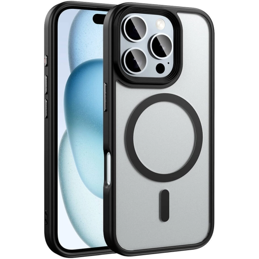 Apple iPhone 16 Pro Max (6.9) Kılıf Mat Arka Yüzey Wireless Şarj Özellikli Zore Flet Magsafe Kapak - Siyah