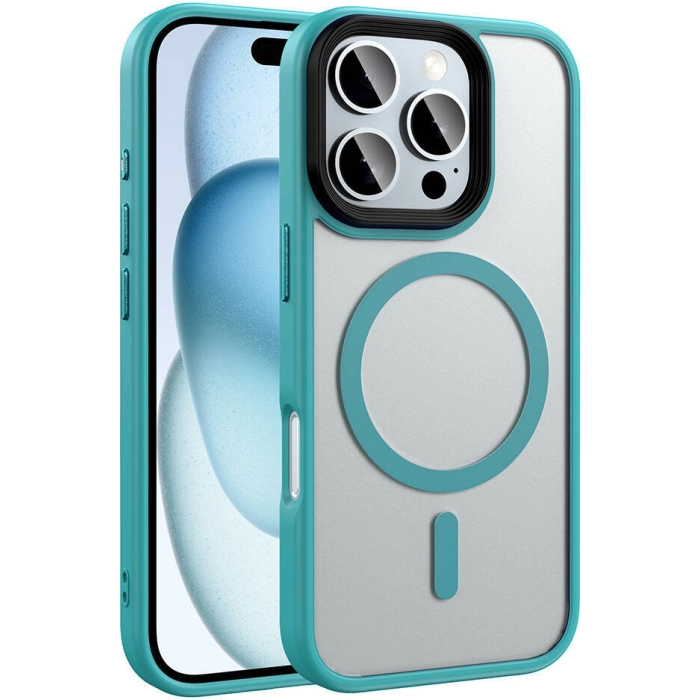 Apple iPhone 16 Pro Max (6.9) Kılıf Mat Arka Yüzey Wireless Şarj Özellikli Zore Flet Magsafe Kapak - Yeşil