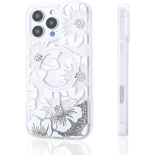 Apple iPhone 16 Pro Max (6.9) Kılıf Sıvılı Simli Baskılı Şeffaf Arka Yüzey Zore Mossa Silikon Kapak - Siyah