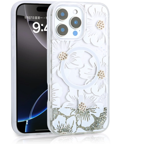 Apple iPhone 16 Pro Max (6.9) Kılıf Sıvılı Simli Baskılı Şeffaf Arka Yüzey Zore Mossa Silikon Kapak - Gri