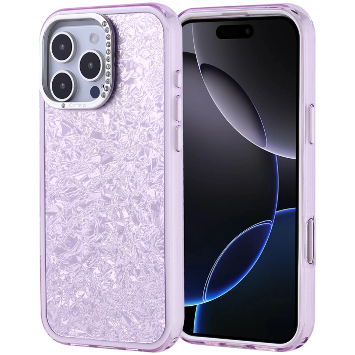 Apple iPhone 16 Pro Max (6.9) ile Uyumlu Kılıf Buzlu Parıltılı Lüks Kamera Lens Darbeye Dayanıklı Kapi Kapak - Lila