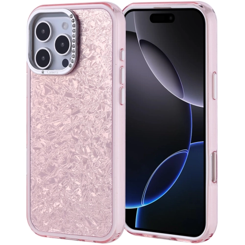 Apple iPhone 16 Pro Max (6.9) ile Uyumlu Kılıf Buzlu Parıltılı Lüks Kamera Lens Darbeye Dayanıklı Kapi Kapak - Pembe