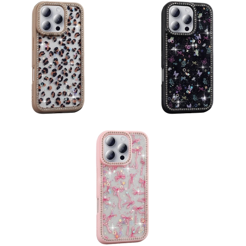 Apple iPhone 16 Pro Max (6.9) Kılıf Taşlı ve Simli Tasarım Lux Işıltılı Azra Kapak - Gold