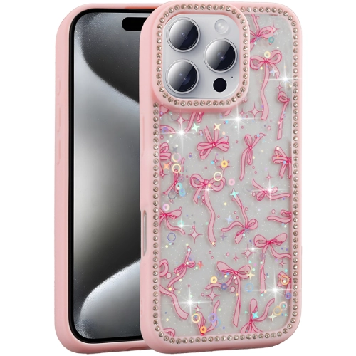 Apple iPhone 16 Pro Max (6.9) Kılıf Taşlı ve Simli Tasarım Lux Işıltılı Azra Kapak - Pembe