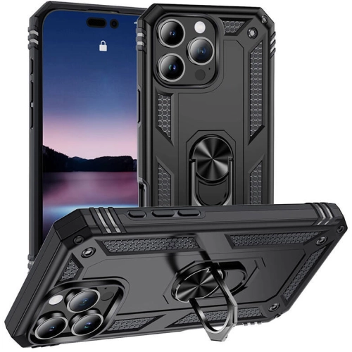 Apple iPhone 16 Pro Max (6.9) Kılıf Silikon Zırhlı Standlı Yüzüklü Mıknatıslı Tank Kapak - Siyah