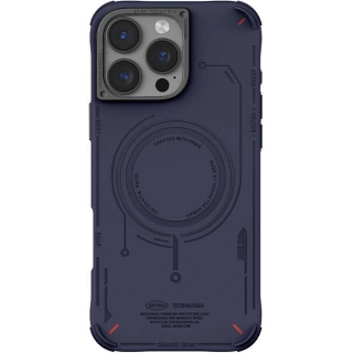 Apple iPhone 16 Pro Max Magsafe Şarj Özellikli Metal Kamera Çerçeveli Skinarma Mecha Serisi Kapak - Mavi