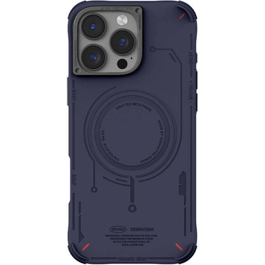 Apple iPhone 16 Pro Max Magsafe Şarj Özellikli Metal Kamera Çerçeveli Skinarma Mecha Serisi Kapak - Mavi