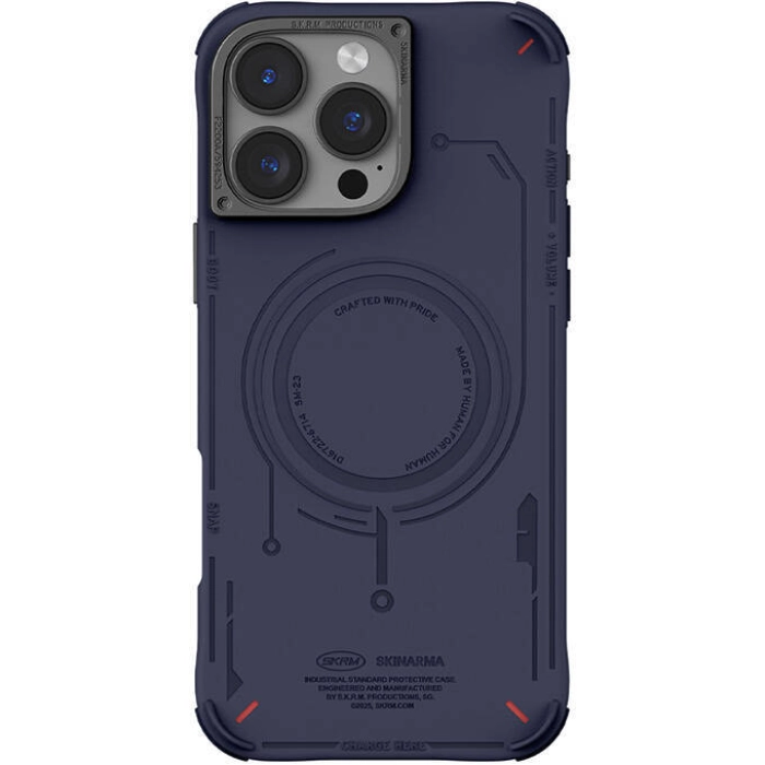 Apple iPhone 16 Pro Max Magsafe Şarj Özellikli Metal Kamera Çerçeveli Skinarma Mecha Serisi Kapak - Mavi