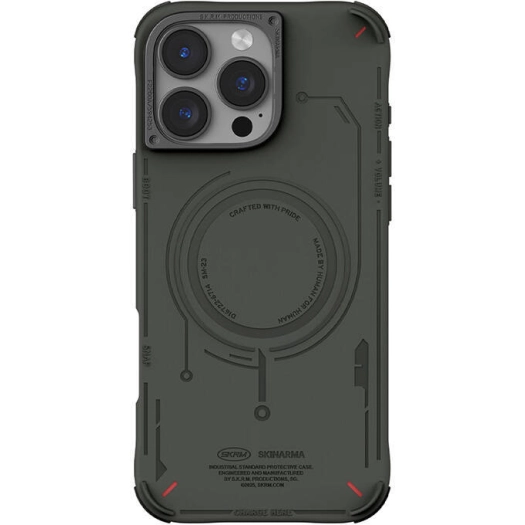 Apple iPhone 16 Pro Max Magsafe Şarj Özellikli Metal Kamera Çerçeveli Skinarma Mecha Serisi Kapak - Olive