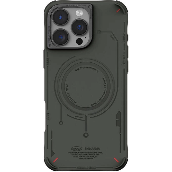 Apple iPhone 16 Pro Max Magsafe Şarj Özellikli Metal Kamera Çerçeveli Skinarma Mecha Serisi Kapak - Olive