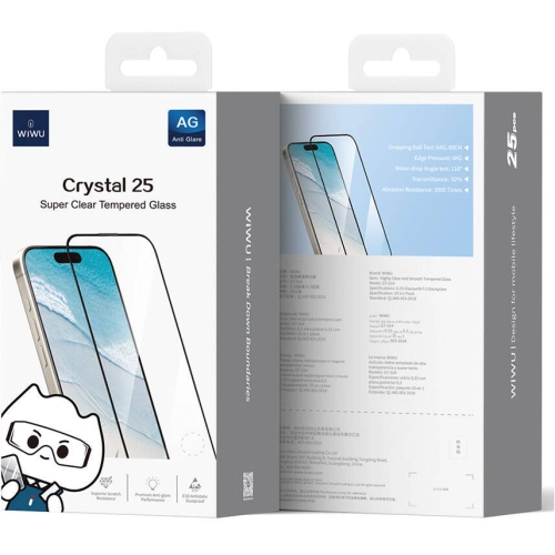 Apple iPhone 16 Pro (6.3) Wiwu GT-014 Polimer Oleofobik Kaplama Şeffaf Pürüzsüz Temperli Cam Ekran Koruyucu 25'li Paket - Siyah