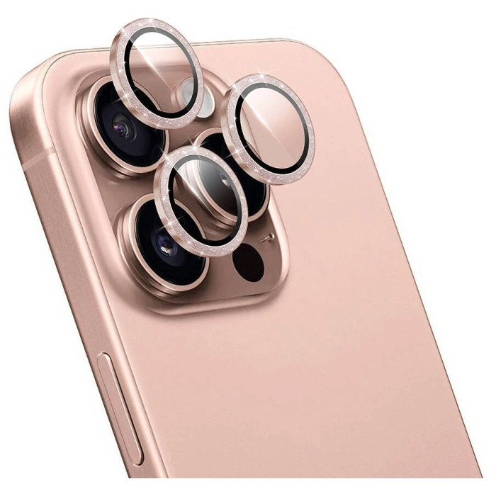 Apple iPhone 16 Pro (6.3) Wiwu LG-006 Diamond Lens Guard Kolay Uygulama Aparatlı Kamera Lens Koruyucu - Rose Gold