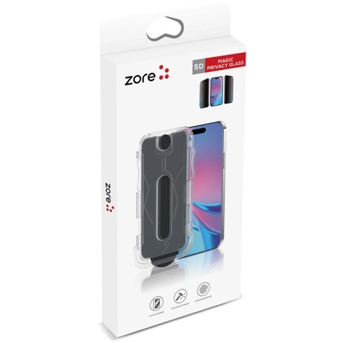 Apple iPhone 16 Pro Zore Kolay Uygulama Aparatlı 5D Magic Privacy Glass Hayalet Cam Ekran - Şeffaf