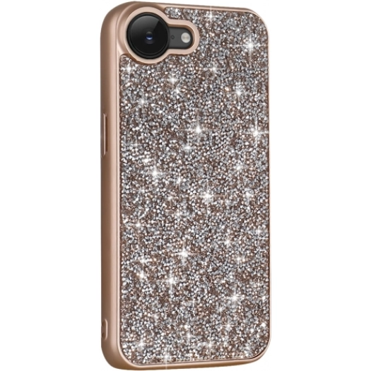 Apple iPhone 16e ile Uyumlu Kılıf Parlak Taşlı Tasarım Zore Pırlanta Kapak - Gold