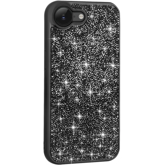Apple iPhone 16e ile Uyumlu Kılıf Parlak Taşlı Tasarım Zore Pırlanta Kapak - Siyah