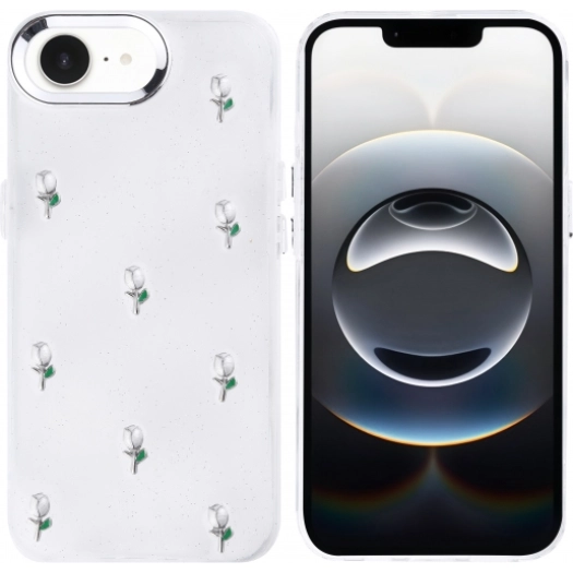 Apple iPhone 16e Kılıf Airbag Tasarımlı Desenli Simli Şeffaf Kutup Kapak, Tam Uyumlu - Lale