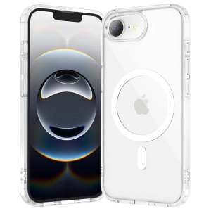 Apple iPhone 16e Kılıf Magsafe Şarj Özellikli Şeffaf Sert PC Embos Kapak - Şeffaf