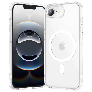Apple iPhone 16e Kılıf Magsafe Şarj Özellikli Şeffaf Sert PC Embos Kapak - Şeffaf