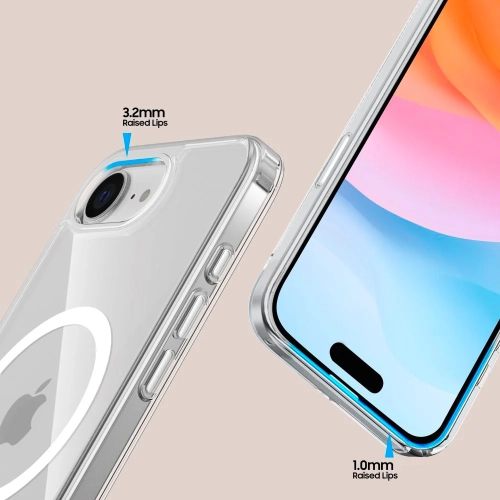 Apple iPhone 16e Kılıf Magsafe Şarj Özellikli Şeffaf Sert PC Embos Kapak - Şeffaf