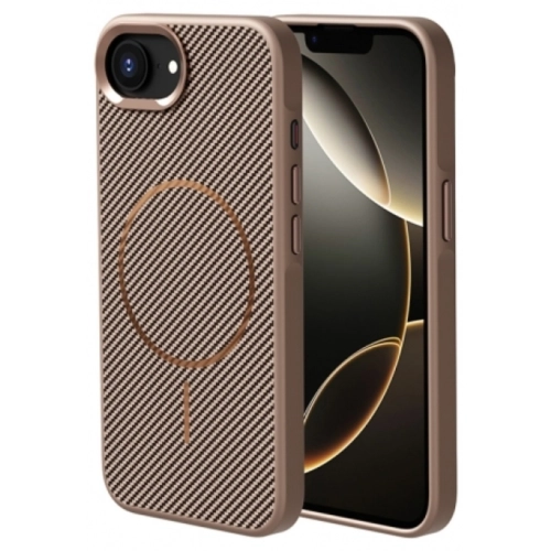 Apple iPhone 16e Kılıf Magsafe Şarj Özellikli Karbon Fiber Görünümlü TPU Zore Troy Kapak - Gold
