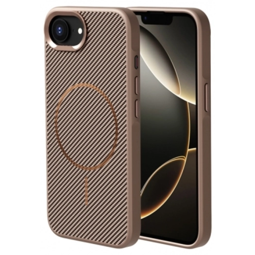 Apple iPhone 16e Kılıf Magsafe Şarj Özellikli Karbon Fiber Görünümlü TPU Zore Troy Kapak - Gold