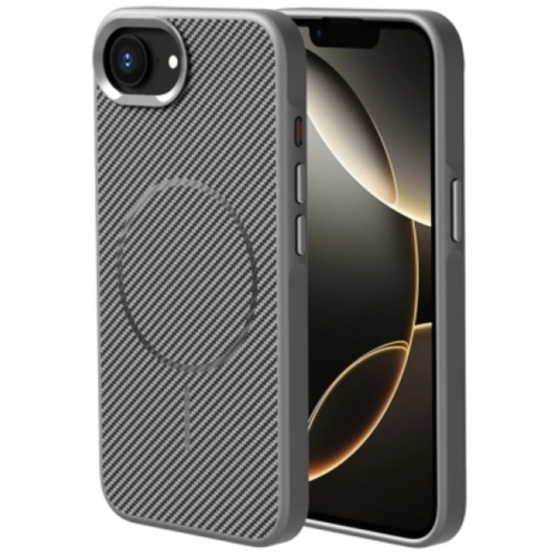 Apple iPhone 16e Kılıf Magsafe Şarj Özellikli Karbon Fiber Görünümlü TPU Zore Troy Kapak - Gri