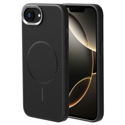 Apple iPhone 16e Kılıf Magsafe Şarj Özellikli Karbon Fiber Görünümlü TPU Zore Troy Kapak - Siyah