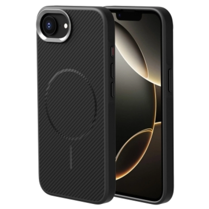 Apple iPhone 16e Kılıf Magsafe Şarj Özellikli Karbon Fiber Görünümlü TPU Zore Troy Kapak - Siyah